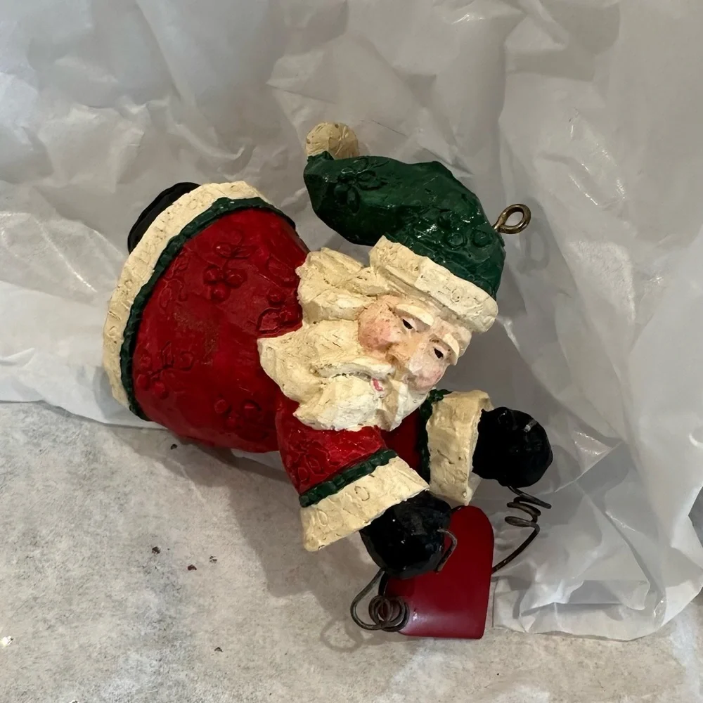 Vintage folk art whimsical Santa Claus Ornament with Heart